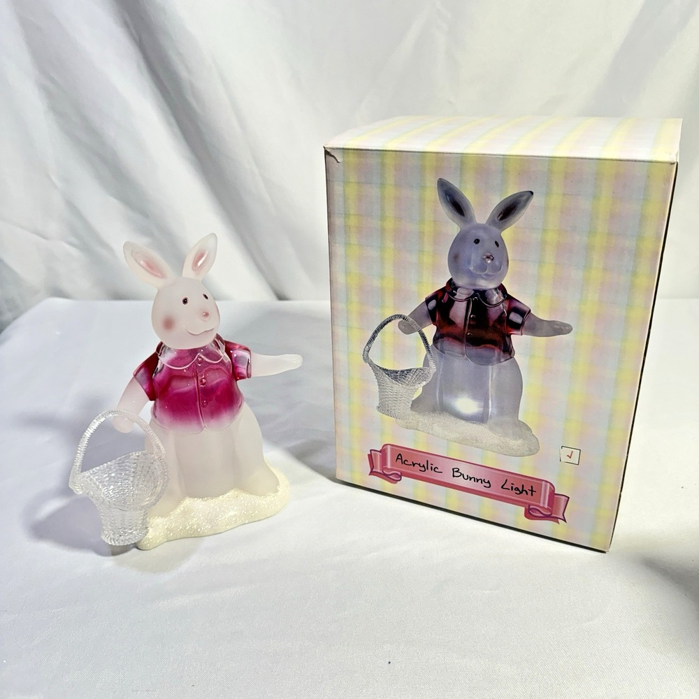 VTG 90's‎  Pink Acrylic Frosted Easter Bunny Light Holding Easter Basket 8" Tall
